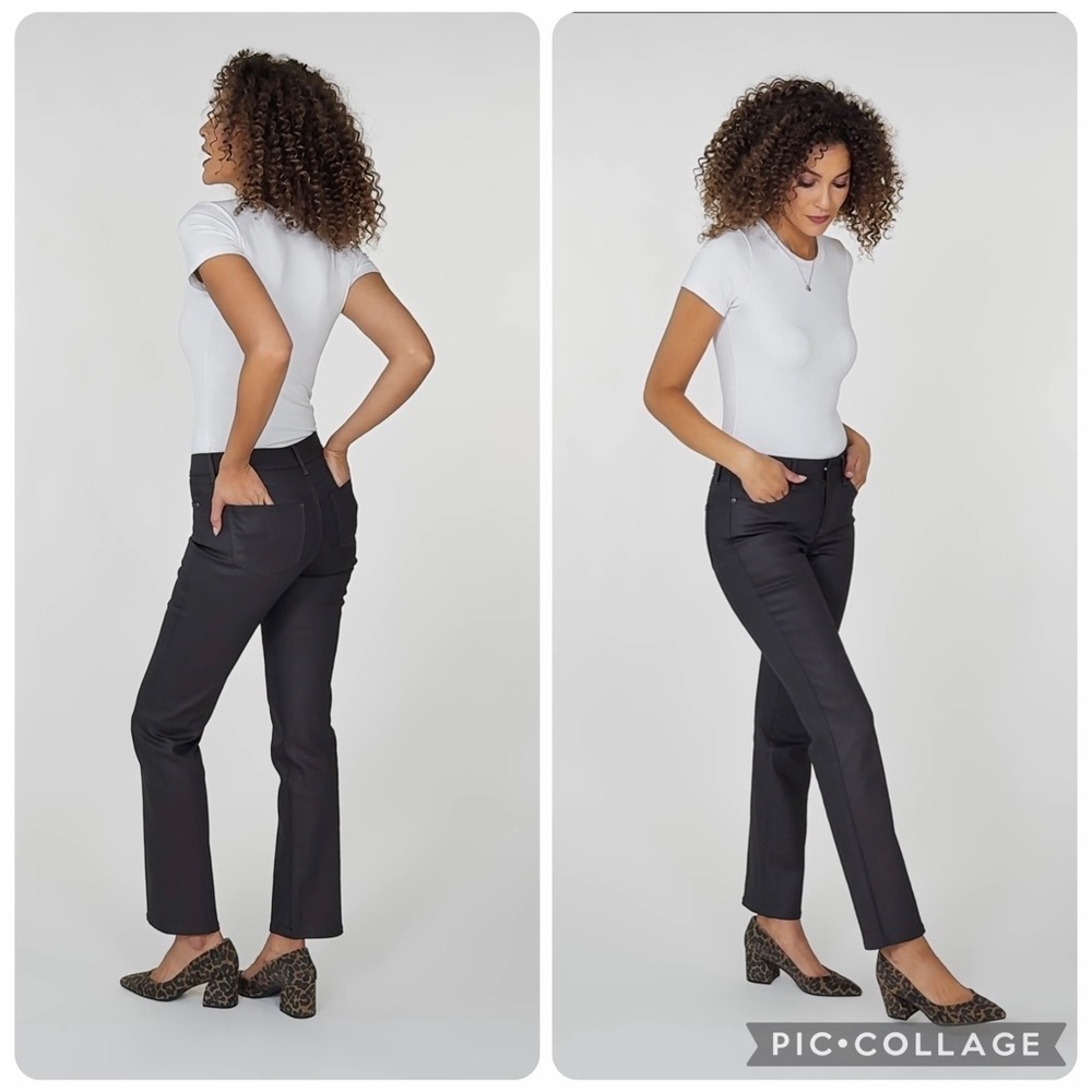 NEW NYDJ- Coated Marilyn Straight Leg Chocolate Brown High Raise Jeans Size 20W